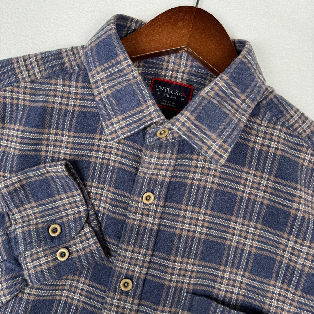 UNTUCKit Mens M Relusso Blue Plaid Flannel Long Sleeve‎ Button Up Shirt 40351